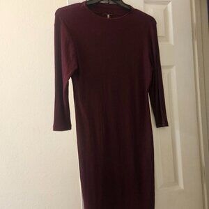 Tahari Burgundy maroon ribbed midi 3/4 sleeve Versatile slimming dress M
